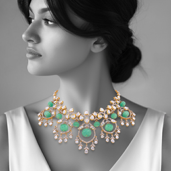 Fusion Polki Necklace with Emerald Melons